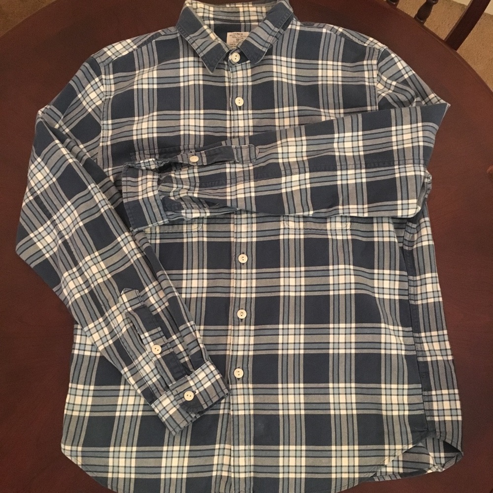 Men's Large J. Crew Blue & White Plaid Flannel
